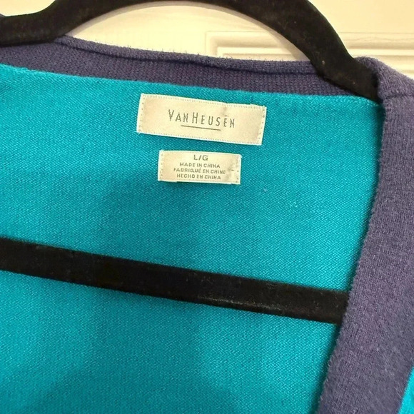 Van Heusen Women’s Cardigan Sweater/Teal&Navy L - Picture 3 of 4